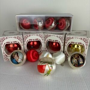 Vintage-MCM-14 pc ornament lot-assort-satin balls